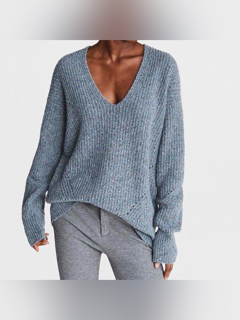 Rag & Bone Blue Donegal Wool Blend V-Neck Sweater